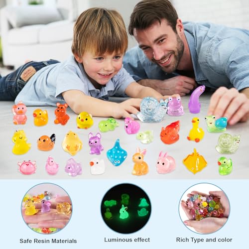 60 Pcs Mini Resin Animals, Glow in The Dark Tiny Animal Figurines - color: 60p-luminous Animals