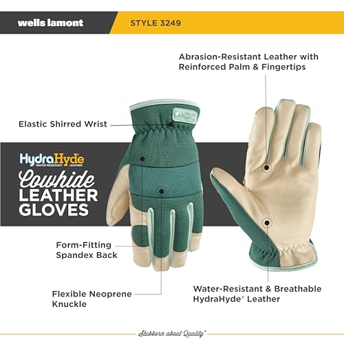 Wells Lamont Women's Work Gloves, Water-Resistant HydraHyde Gardening Gloves, Green, Medium (3249M) - size: Medium