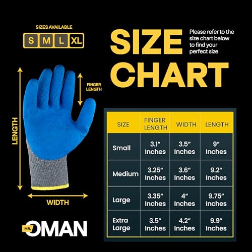 Oman Blue Latex Work Gloves, Double Dipped, XL, 6 Pairs