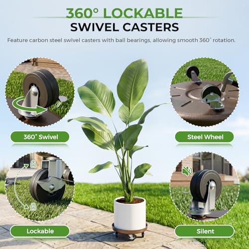 Plant Caddy With Wheels 14" Metal Plant Saucers for Indoors 390 Lb Capacity - size: 2 PACK 14.1 INCH