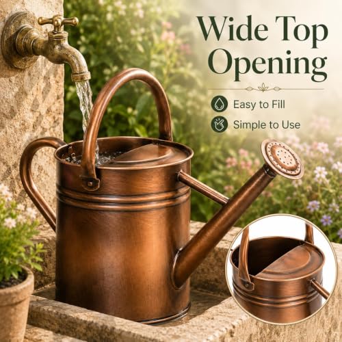 1 Gallon Metal Watering Can for Indoor Outdoor Plants, Retro Coppery - color: Retro Coppery