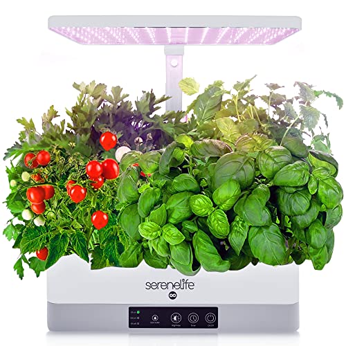 SereneLife Smart Indoor Garden - Hydroponic Herb Garden with 4000K Grow Lights Panel, Control Panel Settings, Water Stick, No Soil, Mess-Free, Height Adjustable, Grows Up to 6 Plants - color: White