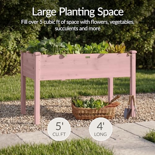 Best Choice Products 48x24x30in Raised Garden Bed, Elevated Wood Planter Box Stand for Backyard, Patio, Balcony w/Bed Liner, 200lb Capacity - Pink - color: Pink, size: 48x24x30in