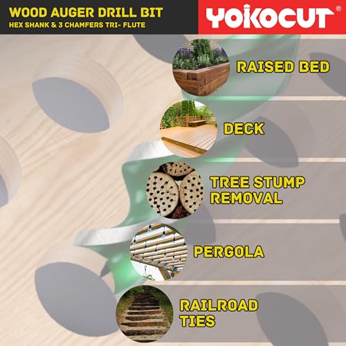 1/2" x 6" Auger Drill Bit, Hex Shank Tri-Flute Wood Drill Bits, Ship Auger Long Drill Bit for Soft and Hard Wood, Plastic, Drywall, Tree Stump and Composite Materials - size: 1/2 Inch, style: Length: 6"