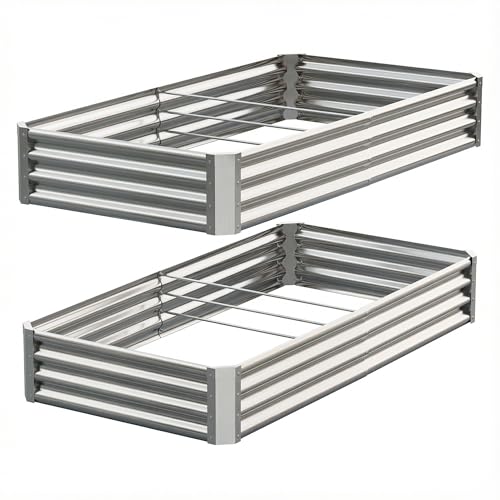 Galvanized Raised Garden Bed,Outdoor Planter Box Metal Patio Kit Planting Bed for Vegetables Flowers Herb (Galvanized, 6x3x1ft-2p) - size: 6x3x1ft-2p