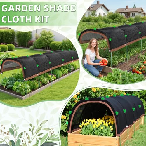 2026 Upgraded Garden Shade Cloth Kit 6.5x16.5FT Garden Shade Cloth for Plants Heat Protection with 6 Sets Garden Hoops for Raised Beds 75% Sunblock Shade Cloth Row Cover for Outdoor Plant Vegetables - size: 6.6FT x 16.5FT
