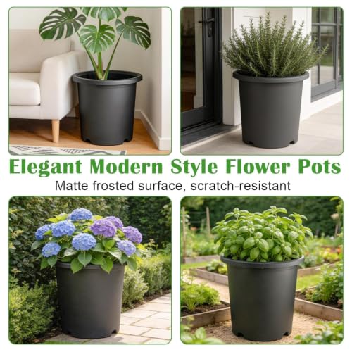 16 inch Deep Large Planters for Outdoor Plants, 4-Pack Plastic Plant Pots - color: Dark Gray