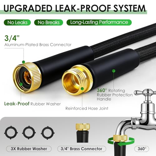 75FT Garden Hose Non-Expanding Flexible Water Hose With Sprayer Nozzle Lightweight Portable High Pressure Kink Resistant & Leakproof Durable Black Pipe For Garden Yard Lawn - size: 75FT