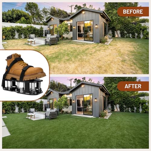 Lawn Aerator Shoes, Pre-Installed Two-Layer Spike Aerator Shoes Tool with Hook-and-Loop Adjustable Straps, Durable and Self-Cleaning for Patio Garden Soil and Plat Grassland