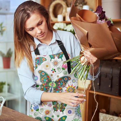 Britimes Butterfly Apron Floral Colorful Butterflies Flowers Aprons Kitchen Cooking Gardening for Women With Pockets - color: Cute Aprons 3