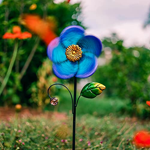 Viveta Wind Spinner with Metal Stake, Garden Pinwheels - color: B-blue-1 Pack
