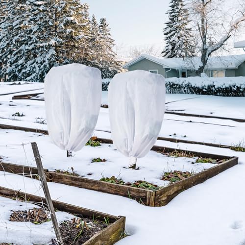 Garutom 4-Pack Plant Covers Freeze Protection 30" x 39" 2.2 oz, Frost Cloth Plants Jacket Drawstring Tree Cover for Outdoor Plants, Shrub Potted Plants Winter - size: 30"W x 39"H/4P