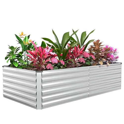 FOOWIN 8x4x2ft Raised Garden Bed Outdoor, Galvanized Steel Garden Beds - color: Silver, size: 8x4x2 FT-1PC