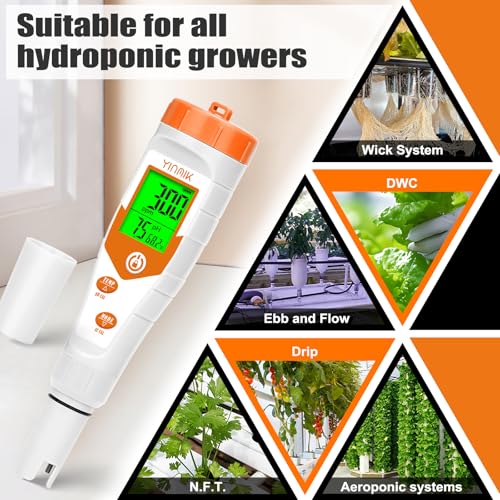 YINMIK pH Meter for Hydroponics, 4 in 1 PPM EC Meter for Plant Nutrients - color: 4 in 1 pH Meter with Calibration Liquid