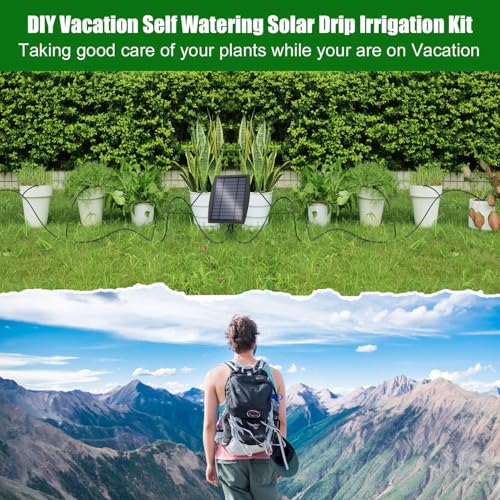 Solar Automatic Drip Irrigation Kit System, Solar Powered Auto Easy DIY Watering Device Supported Pots Plants, 12 Timing Modes with Anti-Siphoning Device (Supported 20-30 Pots, 12Timing Modes)