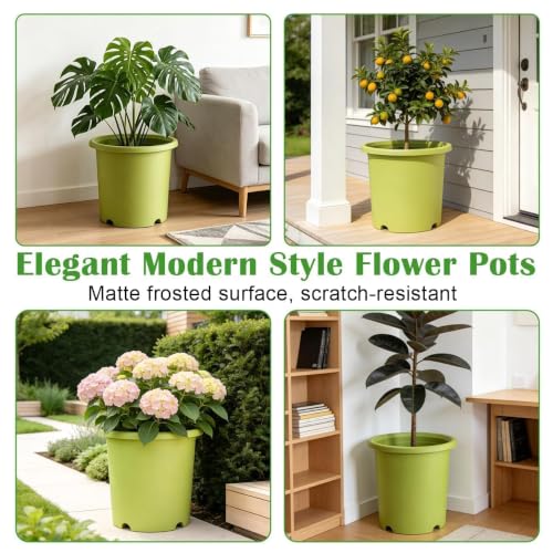 4-Pack 16 inch Large Deep Planters for Outdoor Plants -Light Green - color: Light Green