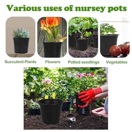 100 Packs 6 Inch Nursery Pots, Plastic Nursery Pots with Drainage - size: 6 Inch