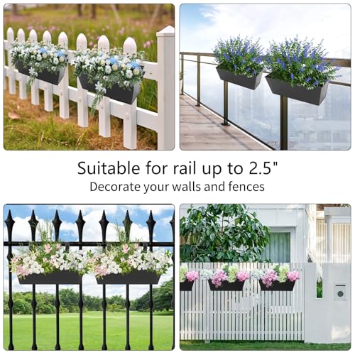 16 Inch Railing Planters Box Metal Hanging Flower Pot 3 Pcs - color: Black-3pcs