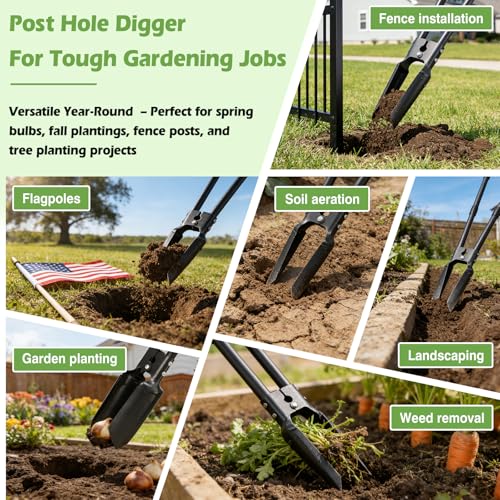 Post Hole Digger, 54” Manual Plant Hole Digging Tool for Gardening, Soil Plugging, Cultivating, Weeding,Heavy Duty Metal Holes Digger Tool with Sharp Blade for Fence Installation Bulbs Planting