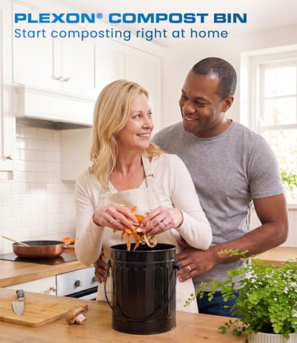 Plexon Countertop Compost Bin Kitchen Indoor with Lid, Black 1.5 Gall - color: Black