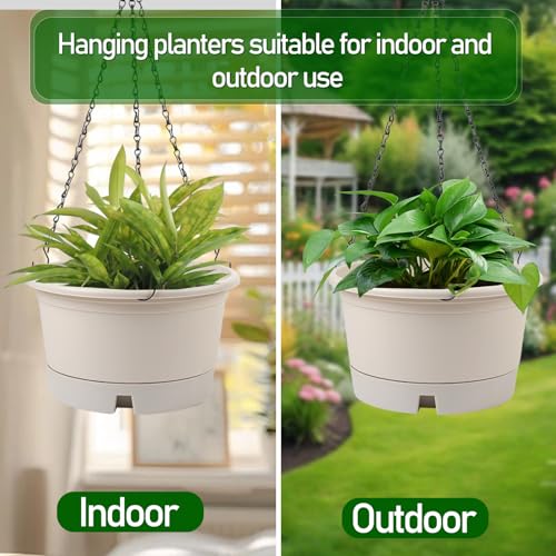 4 Pack 10 Inch Plastic Hanging Baskets with Removable Trays, Beige - color: Beige, size: 10 Inch - 4 Pack