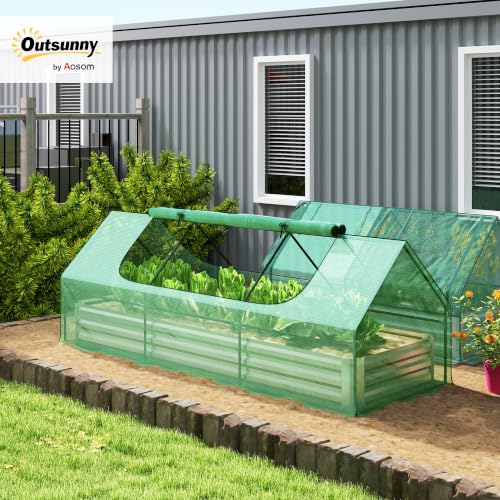 Outsunny 8.6 x 3 x 1ft Metal Planter Box with Mini Greenhouse, Green/Silver - color: Green and Silver, size: 8.6' x 3'