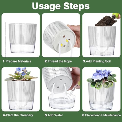 6 Pack Self Watering Pots for Indoor Plants, 4/5.5/6.3 Inch Flower Pots - color: 2s+2m+2l, 6pcs Black Stripes
