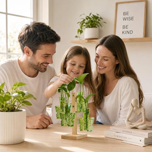 Nacome Plant Terrarium Propagation Stations: Green Vase with Wooden Stand - color: Green