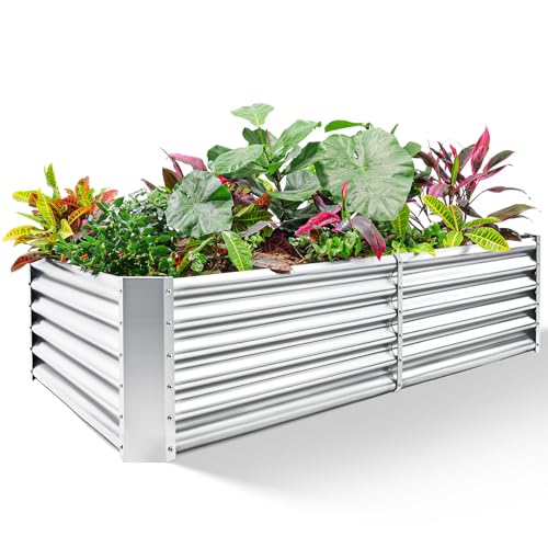 Land Guard Metal Raised Garden Bed for Gardening, 8x4x1.5ft Galvanized Raised Garden Bed, Planter Boxes Outdoor for Vegetables, Fruits and Flowers (Silver) - size: 8x4x1.5ft