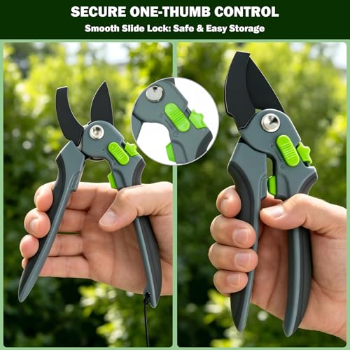 Pruning Shears for Gardening, 8.4" Bypass & 7" Straight Garden Shears – Sharp SK5 Steel Blade, Gardening Shears & Garden Snips for Trimming Flowers, Branches, Fruits(Grey Black, Black) - color: Grey Black