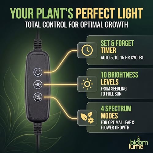 Bloom Lume LED Grow Lights for Indoor Plants Full Spectrum 6000K - Plant Grow Lights Indoor Features Multi Mode Color Spectrums (Red, White & Blue), Dimmable, Auto Timer, Clip on Gooseneck Plant Lamp