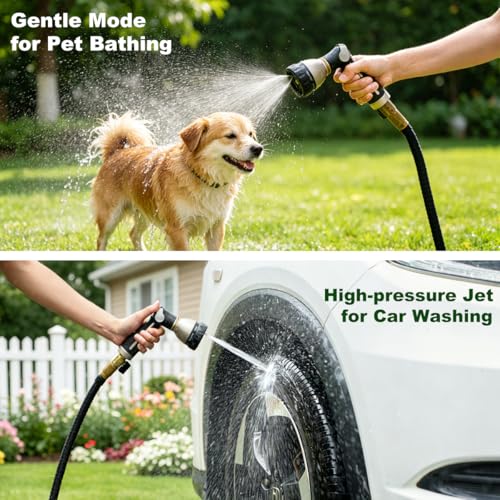 FANHAO Metal Thumb Control Garden Hose Nozzle Heavy Duty, 8 Spray Patterns - color: Black