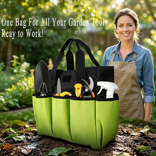 Portable Gardening Tool Tote Bag Organizer with 16 Pockets & Handle - color: Green