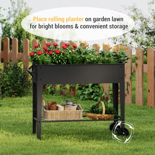 Mobile Raised Garden Bed with Legs and Wheels Metal Elevated Planter Box