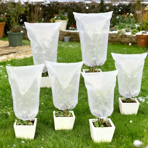 Plant Covers Wind and Frost Protection, Plant Covers with Zipper Drawstring - color: White
