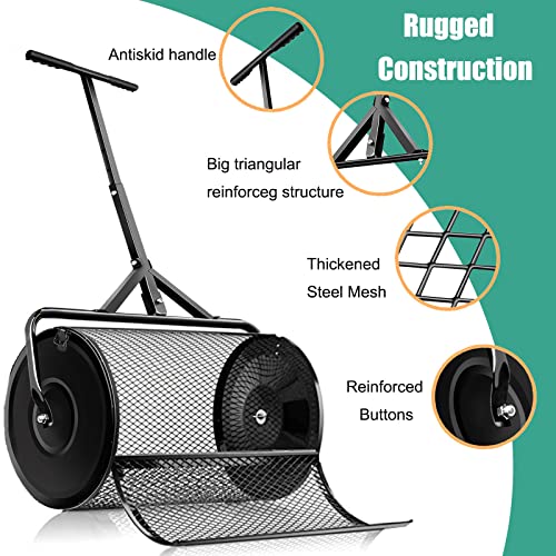 24" Compost Spreader Peat Moss Spreader with Upgrade Latches - Durable Metal Mesh Fertilizer Spreaders for Lawn and Garden Multi-Purpose Seed Spreader (Black-L) - color: Black-L
