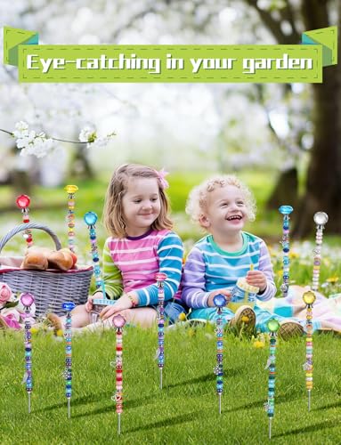 336 Pcs Beaded Garden Stakes DIY Fairy Wand Kit - size: 10 IN Diamonds & Round