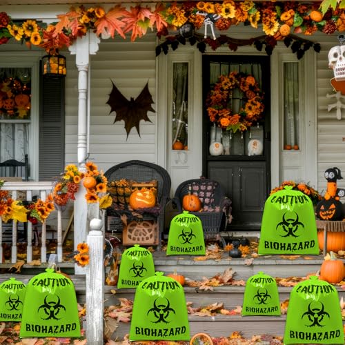12 Pcs Green Large Halloween Lawn Leaf Bags Outdoor,Biohazard