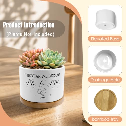 Wedding Gifts for Couples 2026 Plant Pots, Mr & Mrs Newlyweds Gifts Ceramic Succulent Flower Planters(No Plants)