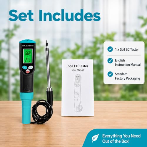 Digital Soil EC Meter 2-in-1 Porfessional Plants EC Temperature Tester Meter with Corded Sensor, Backlight LCD Display, Temperature Compensation, Easy Calibration for Soil Plants Lawn Nutrient Test