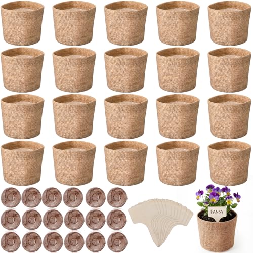 Novabright 20 Pack Herb Garden Planter Indoor Kit, 60 Pcs Complete Kitchen Herb Starter Set Including Burlap Pots Seedling Blocks Markers Birthday Gift Ideas for Women Mom Wife Housewarming - style: Classic