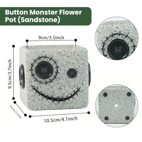 Halloween Button Face Monster Planter, Resin Pot with Drainage - color: Gray-a