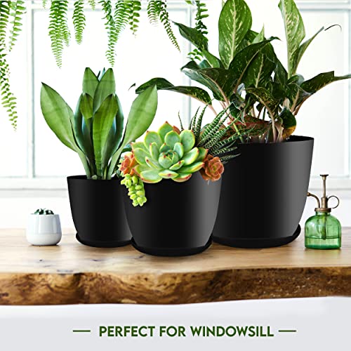 Plant Pots Indoor with Drainage, 5 Pack Multi-Size Planters Set, Black - color: Black, size: Pack of 5