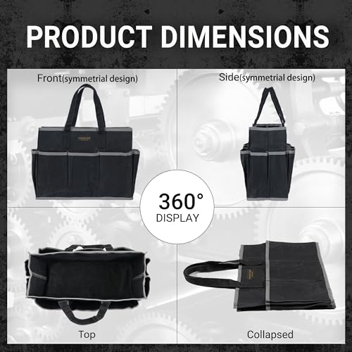 Waxed Canvas Tote Bag, Heavy Duty Multi-Purpose Canvas Tool Bag with 10 Pockets for Screwdrivers/Wrench/Pliers/Electricians Storage, Black - color: Black