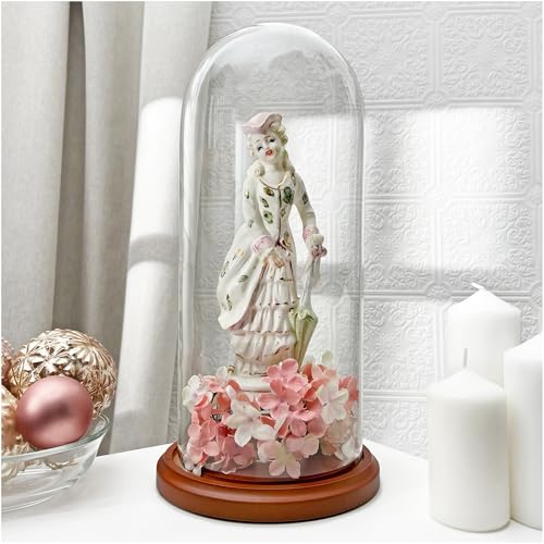 Plymor 5.5" x 13" Glass Display Dome Cloche (Walnut MDF Base) - color: Walnut MDF base