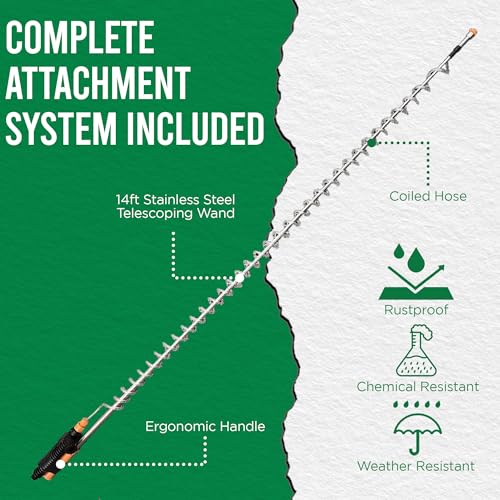MY4SONS Garden Watering Wand for Outdoor Plants – Telescoping Water Wand with Coiled Hose, Heavy Duty Garden Hose Sprayer, Adjustable Long Wand, Stainless Steel, 14ft
