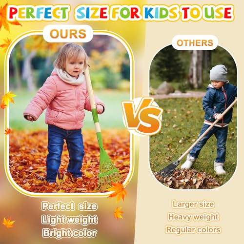 4 Pcs Kids Rake Small 27inch Wood Handle Leaf Rake with Colorful Metal Tine