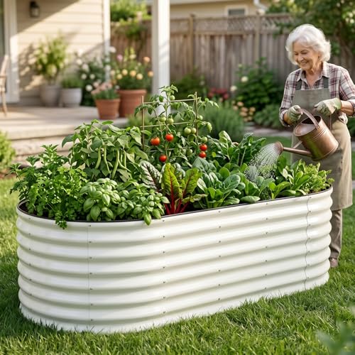 24" Tall Galvanized Raised Garden Bed Outdoor, 6x3x2ft, White - color: Pearl White, size: 6×3×2ft (1 Pack)
