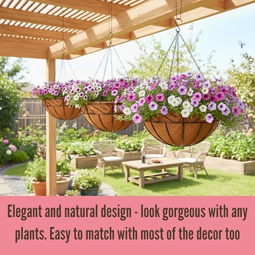 LaLaGreen Metal Hanging Planter (20 in, 4 Pack) Black Wire Basket Planters - size: 20" x 4 Pack