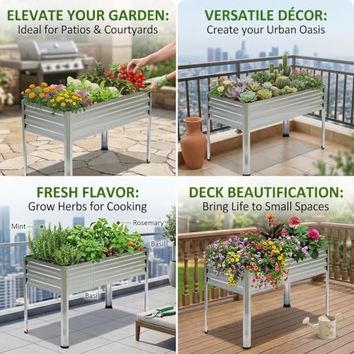 2PCS Galvanized Raised Garden Beds with Legs 48x24x32in - size: 2 PCS